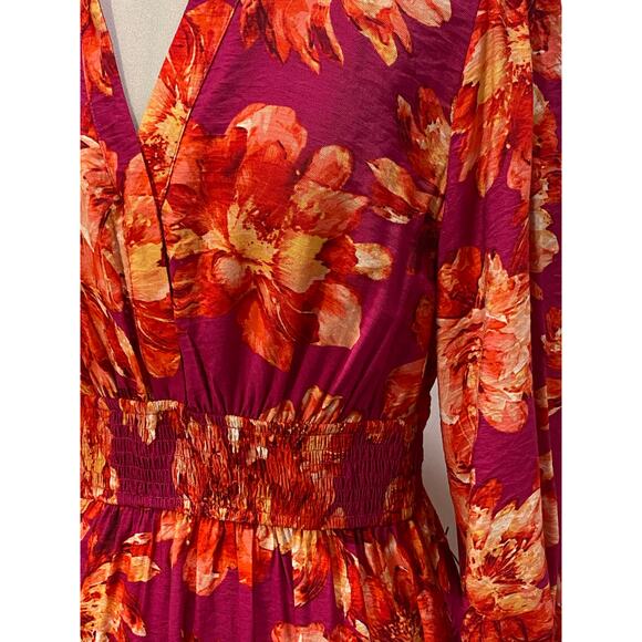 NWT ODDY Flirty Floral Ruffle Neck Midi Dress MEDIUM Flowy Balloon Sleeves NEW - Picture 5 of 8